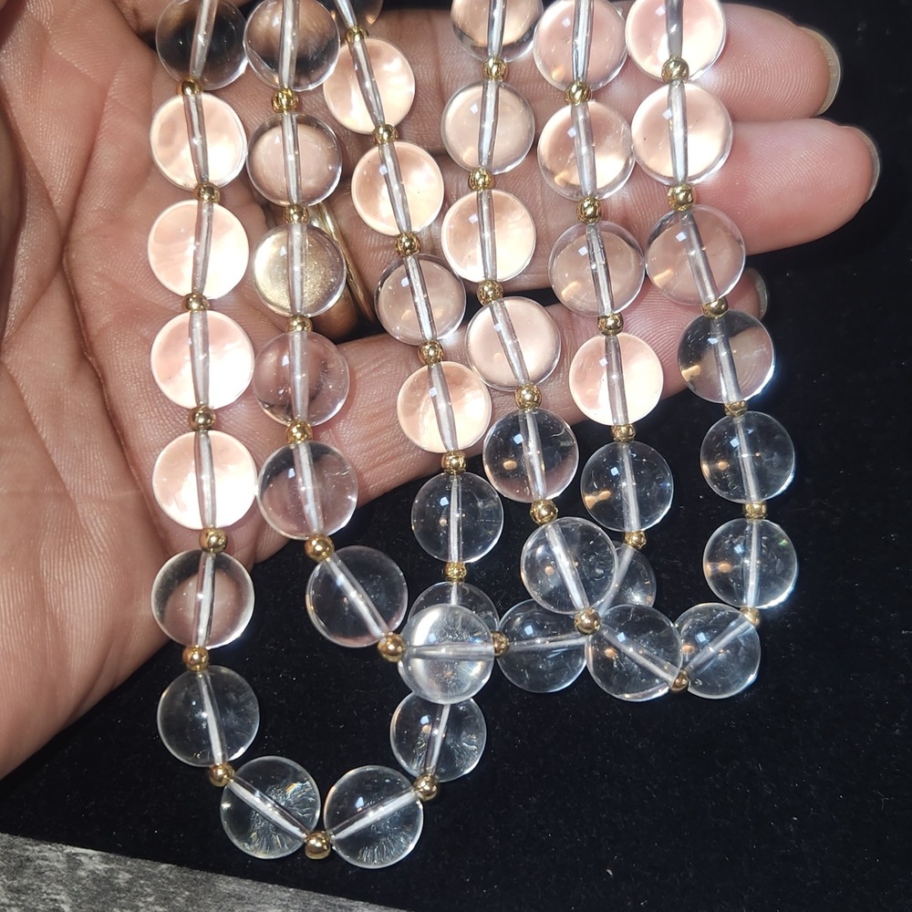Joan Rivers Clear Acrylic Bead Long Necklace‎ Gold Tone Spacers 32 Inch Opera